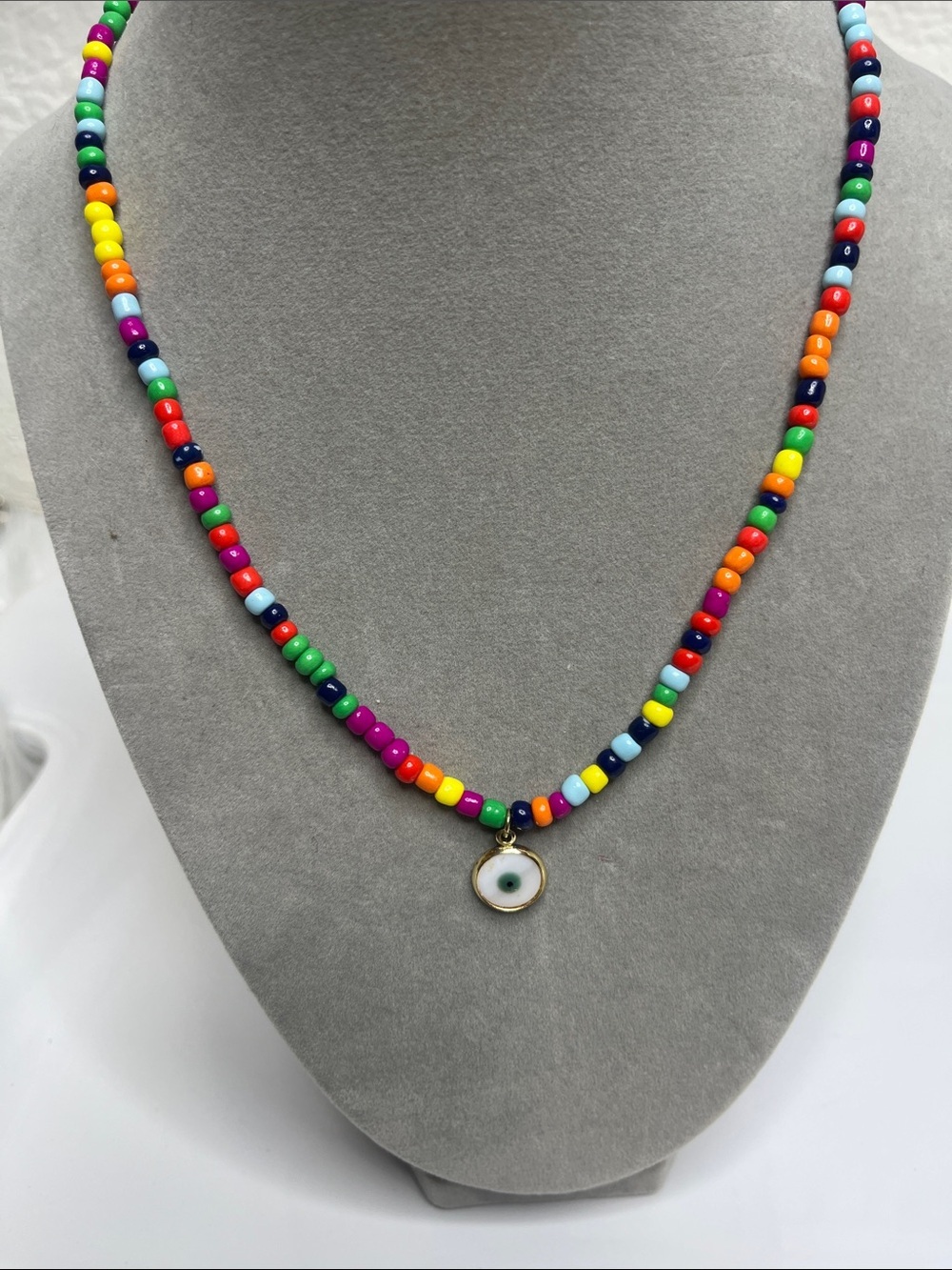 Colorful Beaded Necklace with Evil Eye Pendant - Multicolor